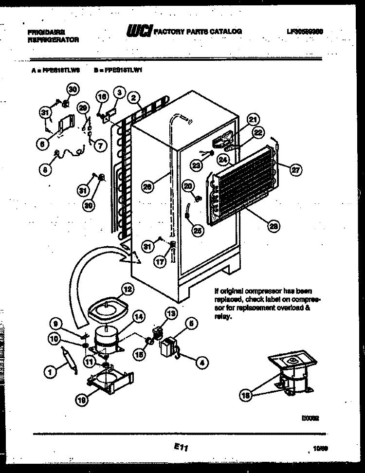 SYSTEM AND AUTOMATIC DEFROST PARTS Diagram and Parts List for FPES18TLF1  Frigidaire Refrigerator