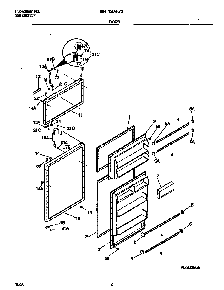 DOOR Diagram and Parts List for MRT15DREW3  Frigidaire Refrigerator