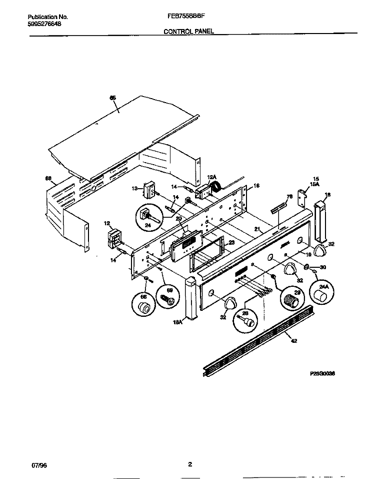 CONTROL PANEL Diagram and Parts List for FEB755BBBF  Frigidaire Wall Oven
