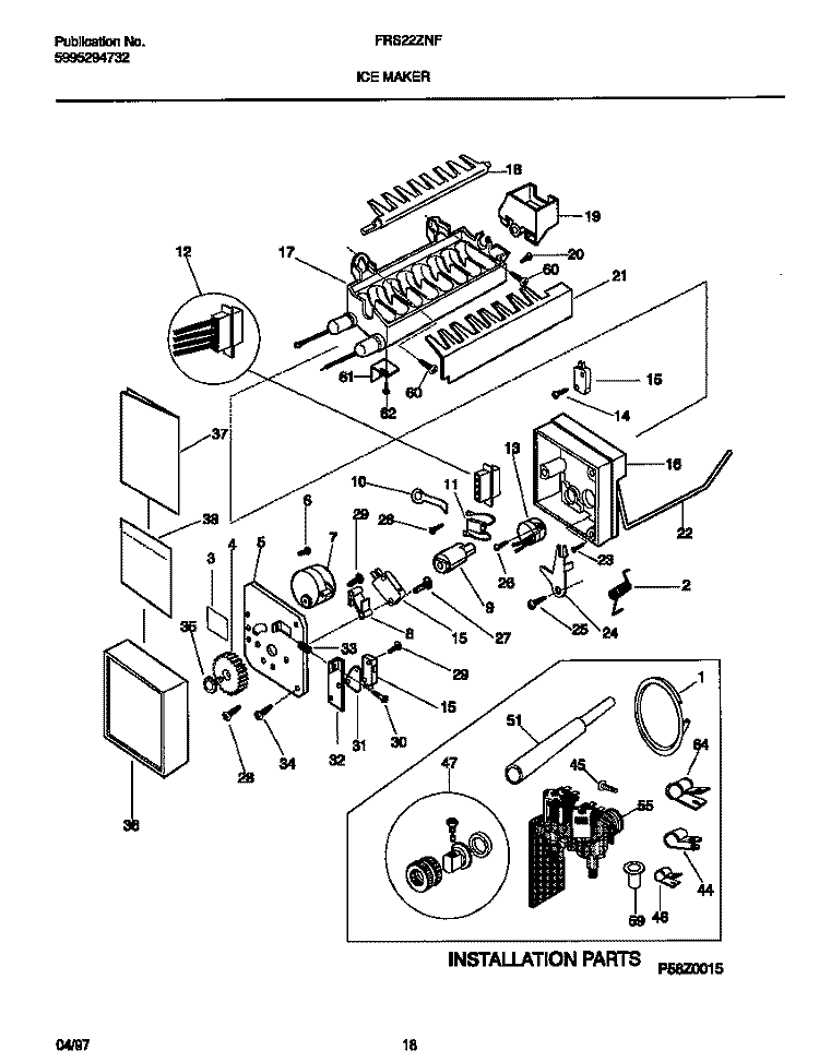 ICE MAKER Diagram and Parts List for FRS22ZNFW0  Frigidaire Refrigerator