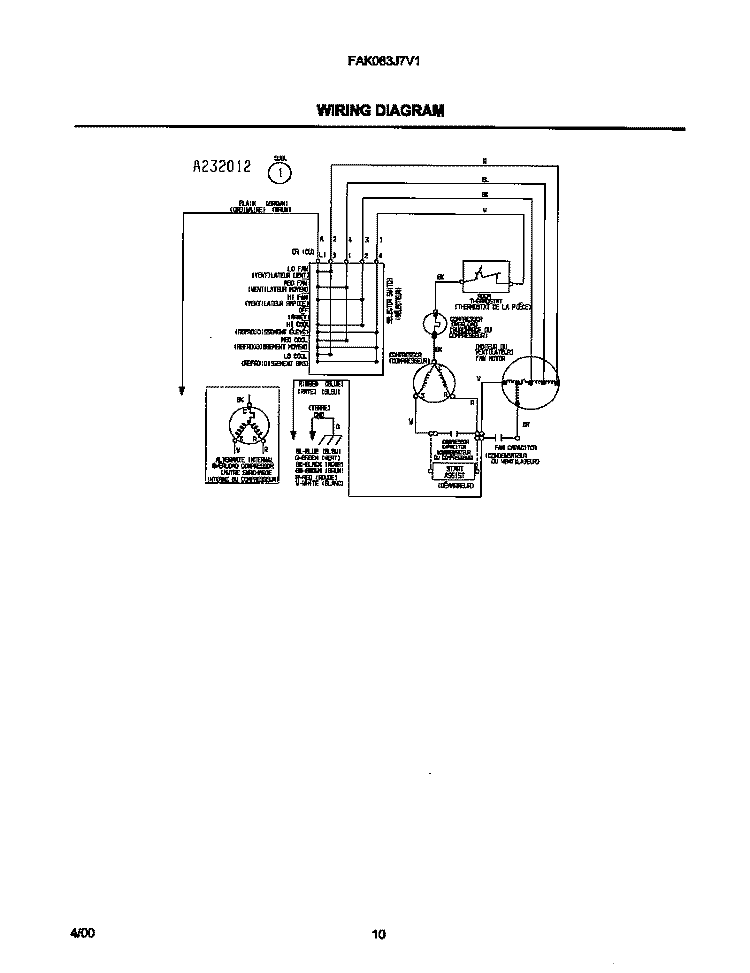 WIRING DIAGRAM Diagram and Parts List for FAK083J7V1  Frigidaire Air Conditioner