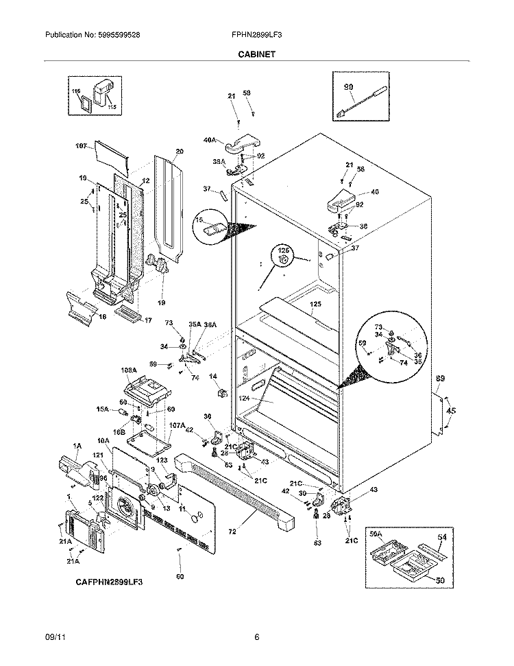 CABINET Diagram and Parts List for FPHN2899LF3  Frigidaire Refrigerator