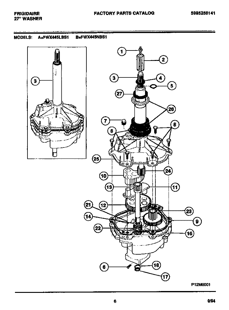 TRANSMISSION Diagram and Parts List for FWX445NBS1  Frigidaire Washer
