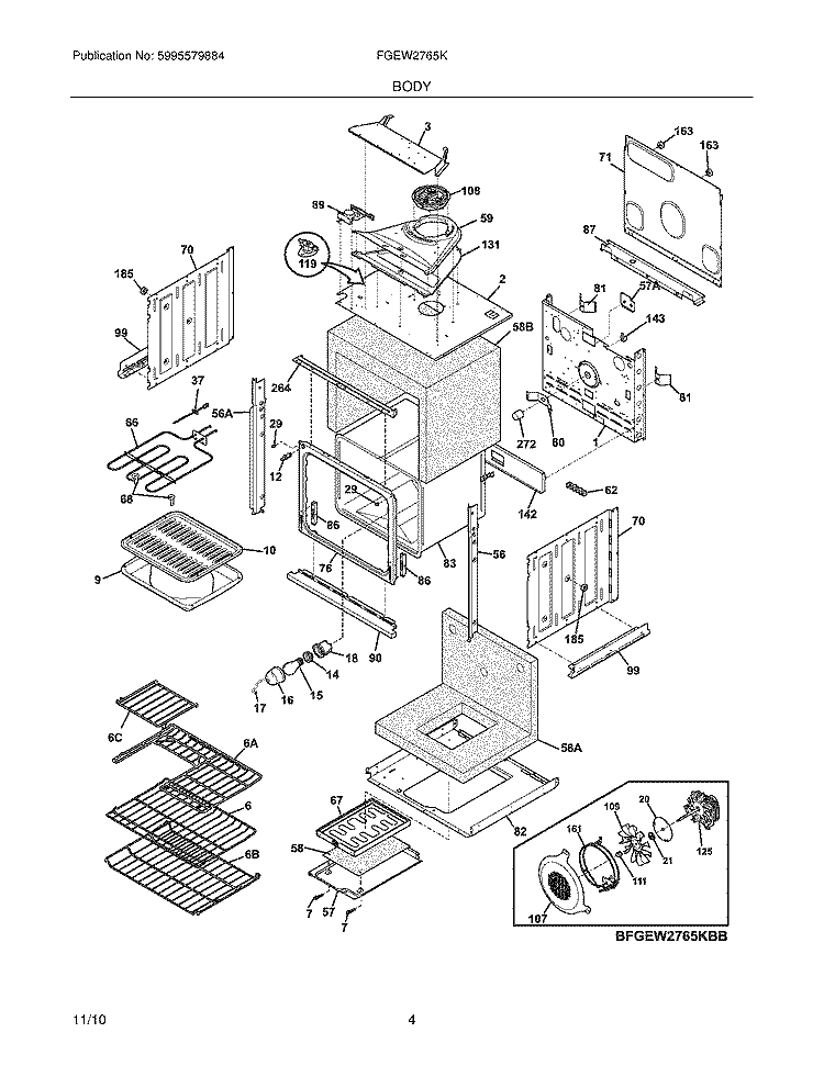 BODY Diagram and Parts List for FGEW2765KBB  Frigidaire Wall Oven
