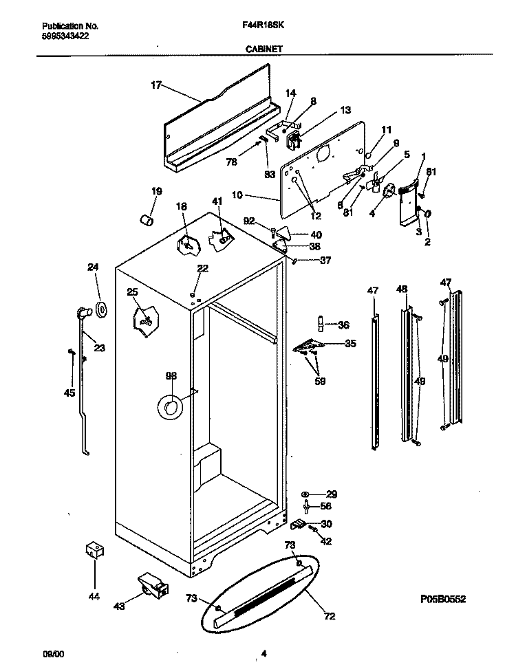 CABINET Diagram and Parts List for F44R18SKW1  Frigidaire Refrigerator
