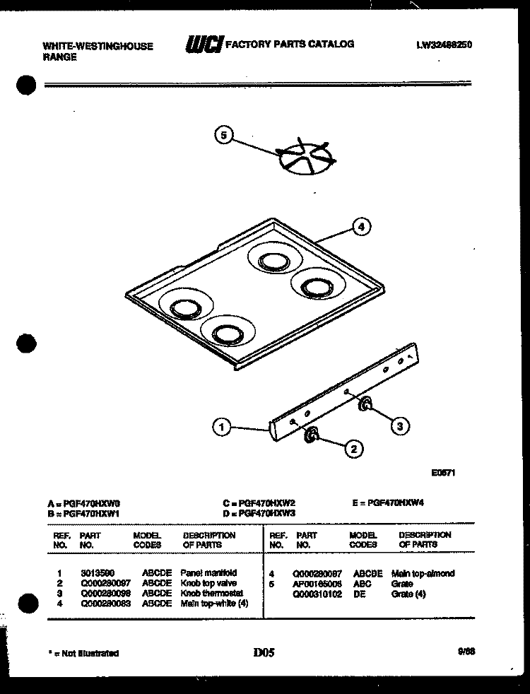 COOKTOP PARTS Diagram and Parts List for PGF470HXW3  Frigidaire Range