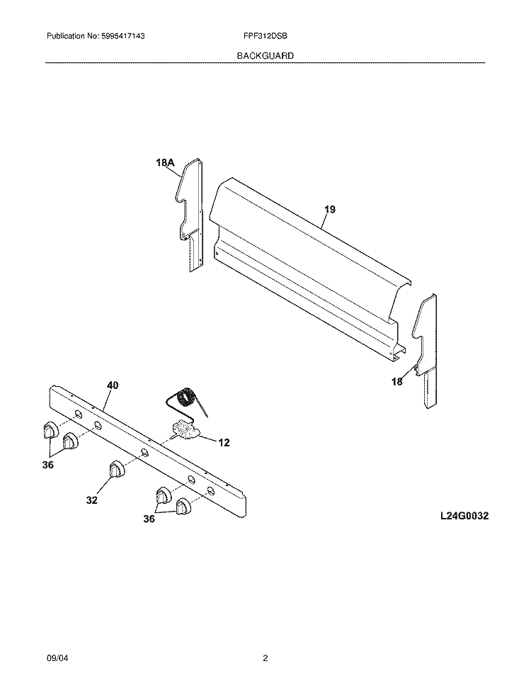 BACKGUARD Diagram and Parts List for FPF312DSB  Frigidaire Range
