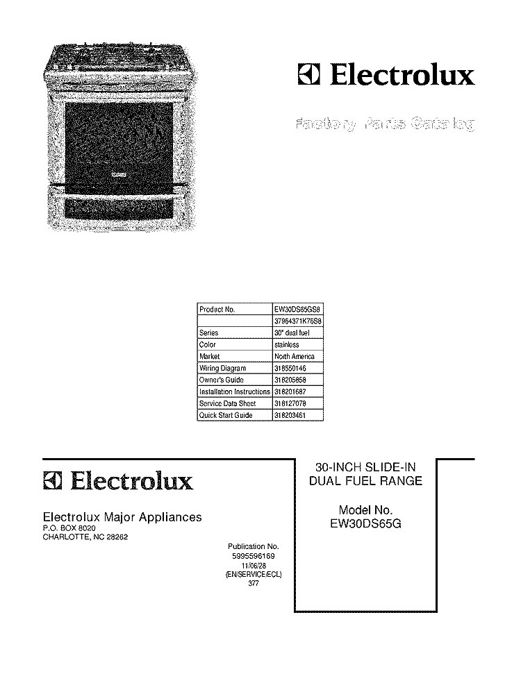 COVER Diagram and Parts List for EW30DS65GS8  Electrolux Range