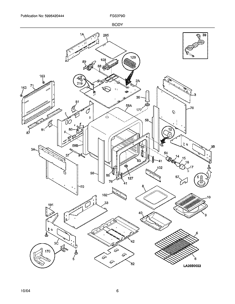 BODY Diagram and Parts List for FGS379DSA  Frigidaire Range