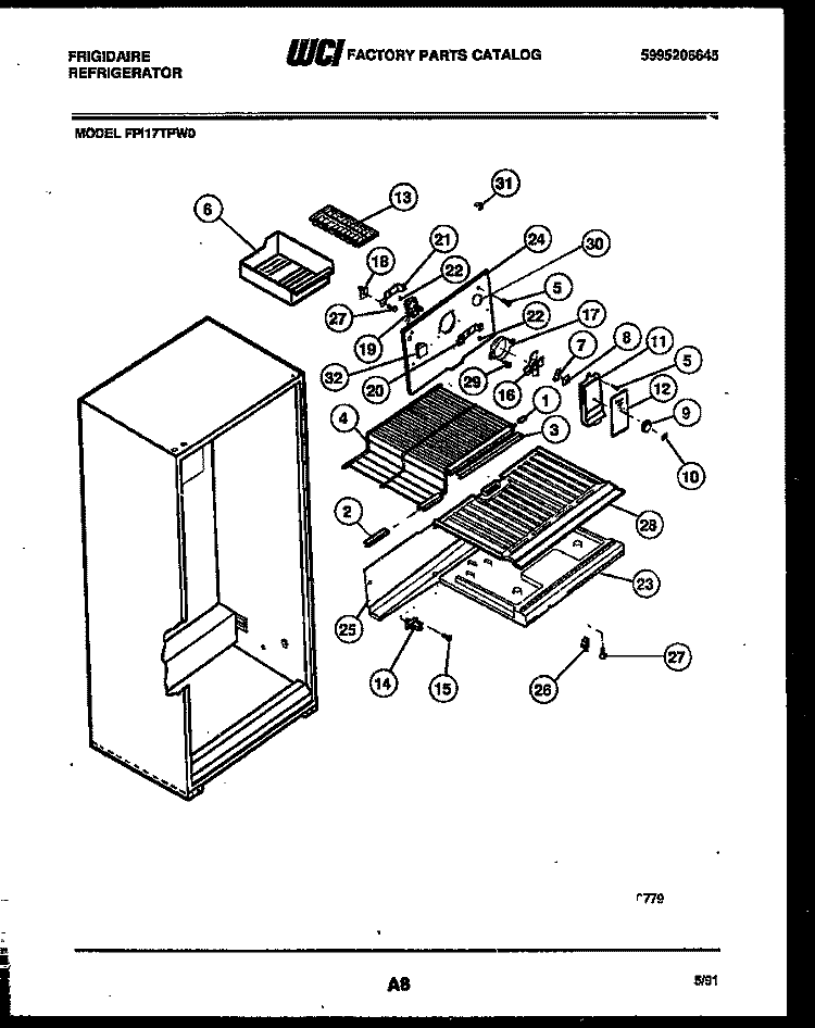 SHELVES AND SUPPORTS Diagram and Parts List for FPI17TPW0  Frigidaire Refrigerator