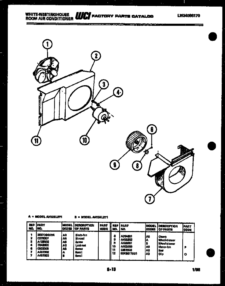 AIR HANDLING PARTS Diagram and Parts List for AH154L2T1  Frigidaire Air Conditioner