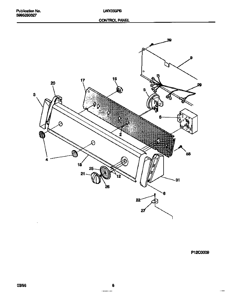CONTROL PANEL Diagram and Parts List for LWX333PBW1  Frigidaire Washer