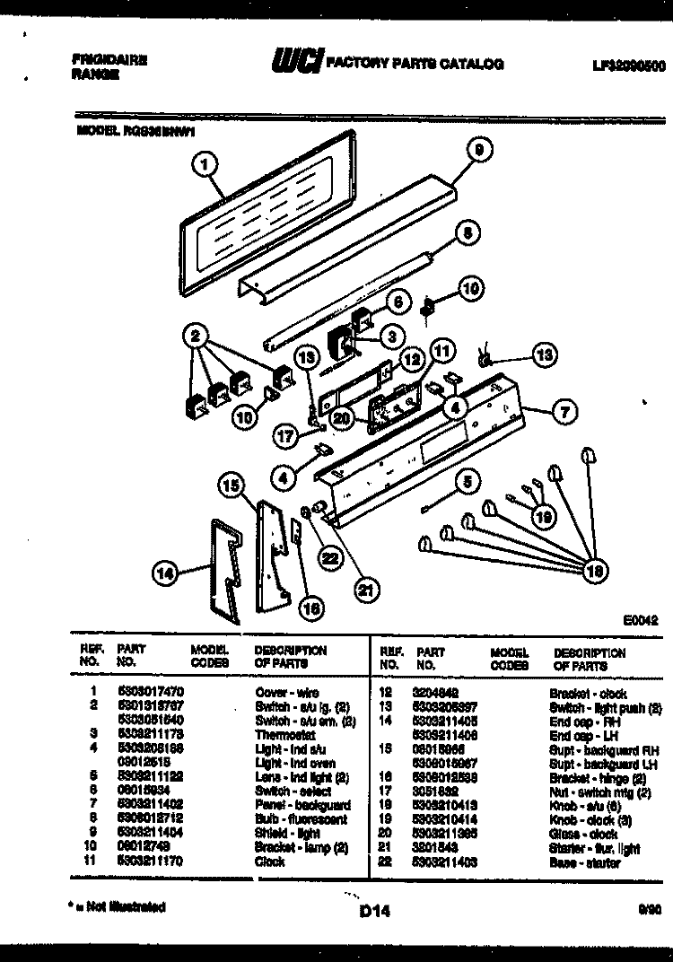 BACKGUARD Diagram and Parts List for RGS36BNW1  Frigidaire Range