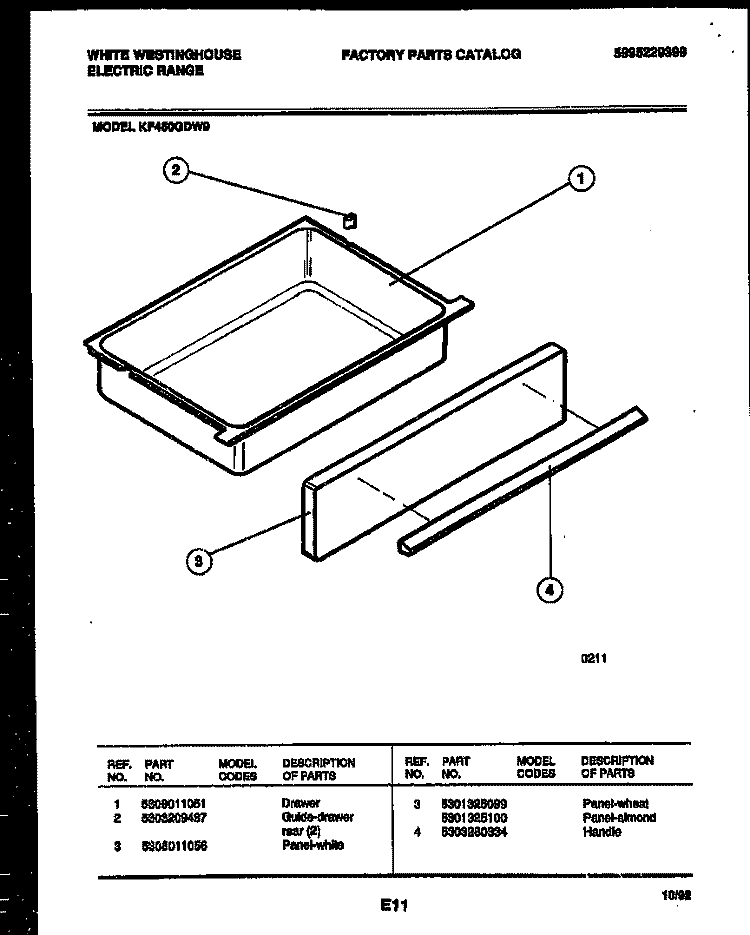 DRAWER PARTS Diagram and Parts List for KF450GDD9  Frigidaire Range