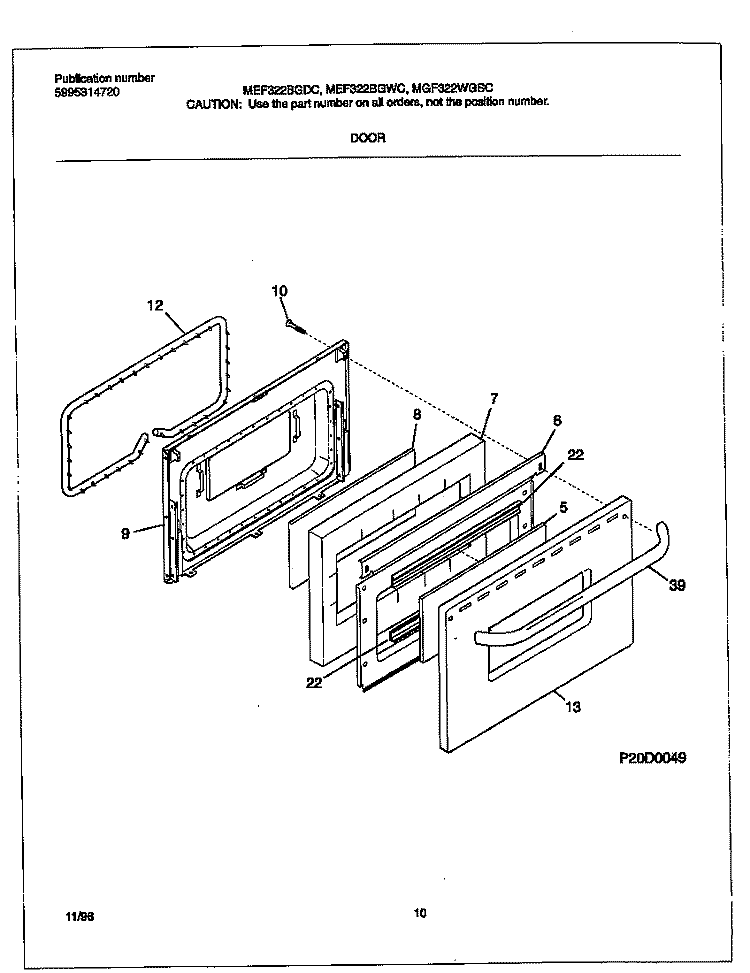 DOOR Diagram and Parts List for MEF322WGSC  Tappan Range