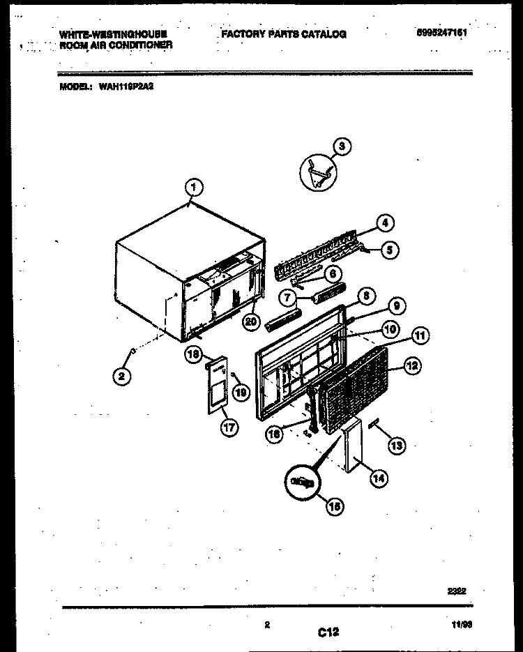 CABINET PARTS Diagram and Parts List for WAH119P2A2  Frigidaire Air Conditioner