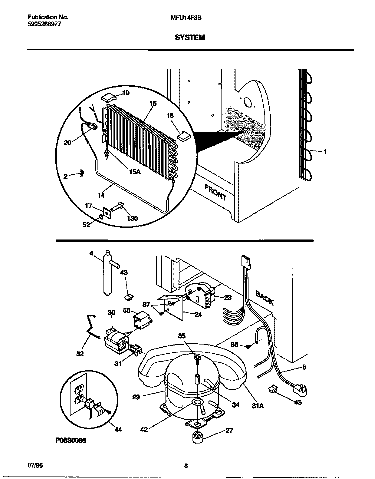 SYSTEM Diagram and Parts List for MFU14F3BW5  Frigidaire Freezer