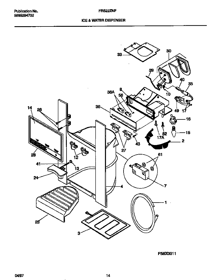 ICE & WATER DISPENSER Diagram and Parts List for FRS22ZNFW0  Frigidaire Refrigerator