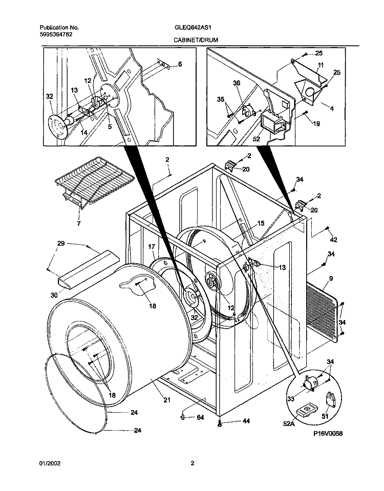 DRY CAB, HEATER Diagram and Parts List for GLEQ642AS1  Frigidaire Dryer