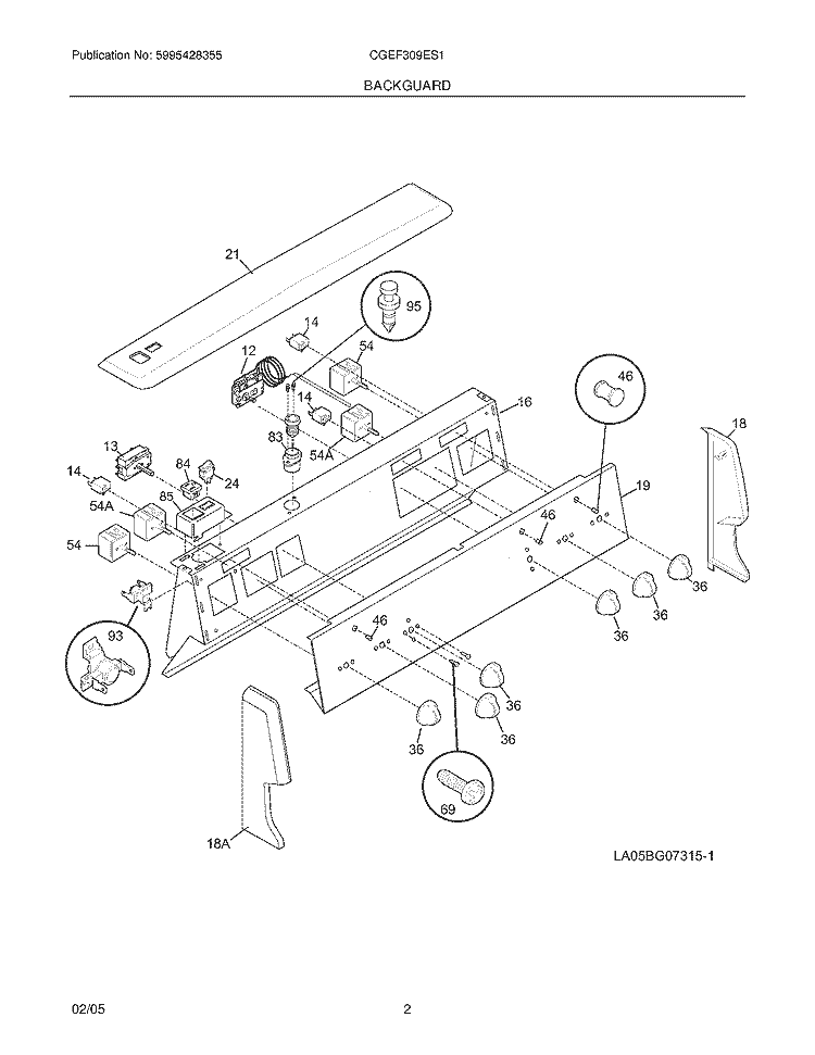 BACKGUARD Diagram and Parts List for CGEF309ES1  Gibson Range