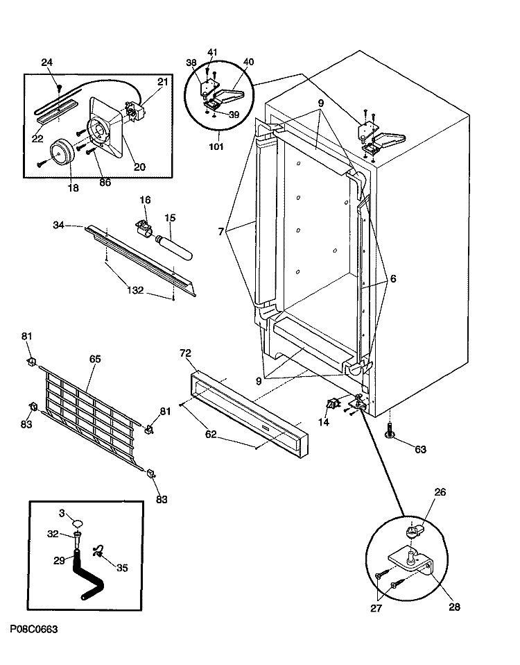 CABINET Diagram and Parts List for FFU17FC4CW0  Frigidaire Freezer