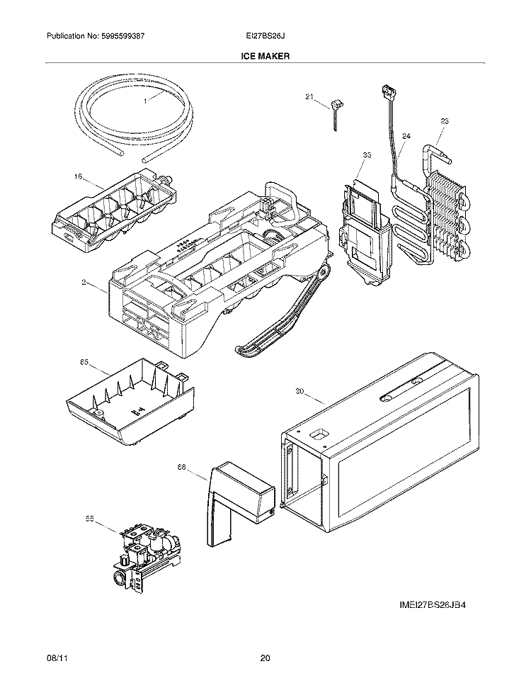 ICE MAKER Diagram and Parts List for EI27BS26JB4  Electrolux Refrigerator