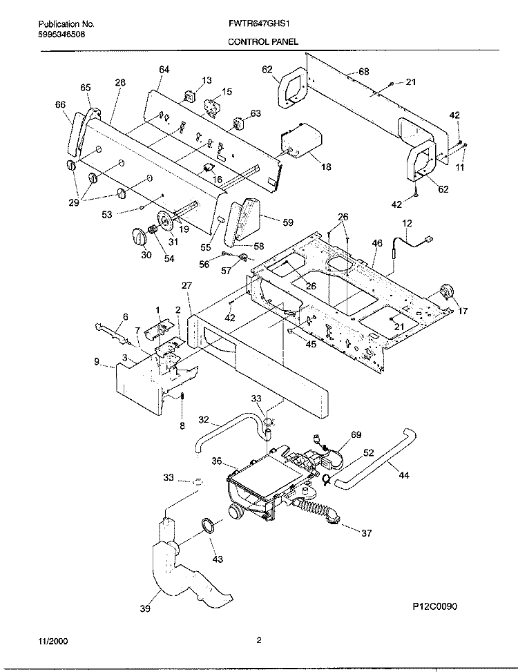 CONTROL PANEL Diagram and Parts List for FWTR647GHS1  Frigidaire Washer