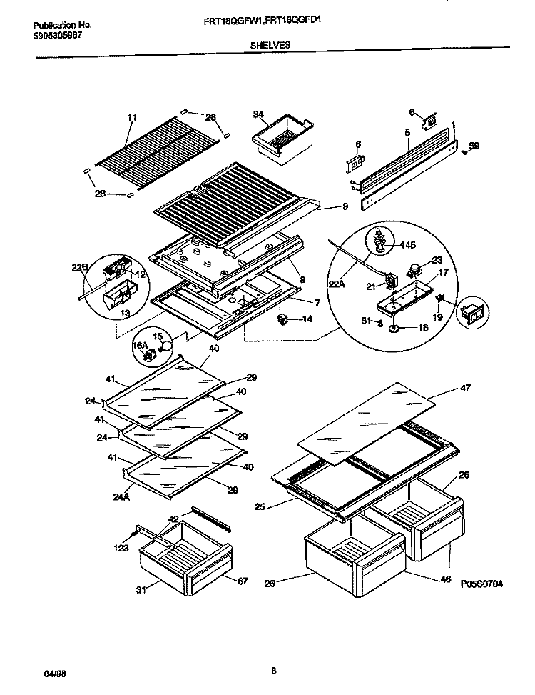 SHELVES / CONTROLS Diagram and Parts List for FRT18TNCW5  Frigidaire Refrigerator