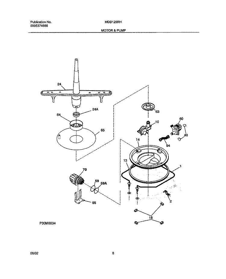 MOTOR & PUMP Diagram and Parts List for MDB125RHD3  Uni Dishwasher