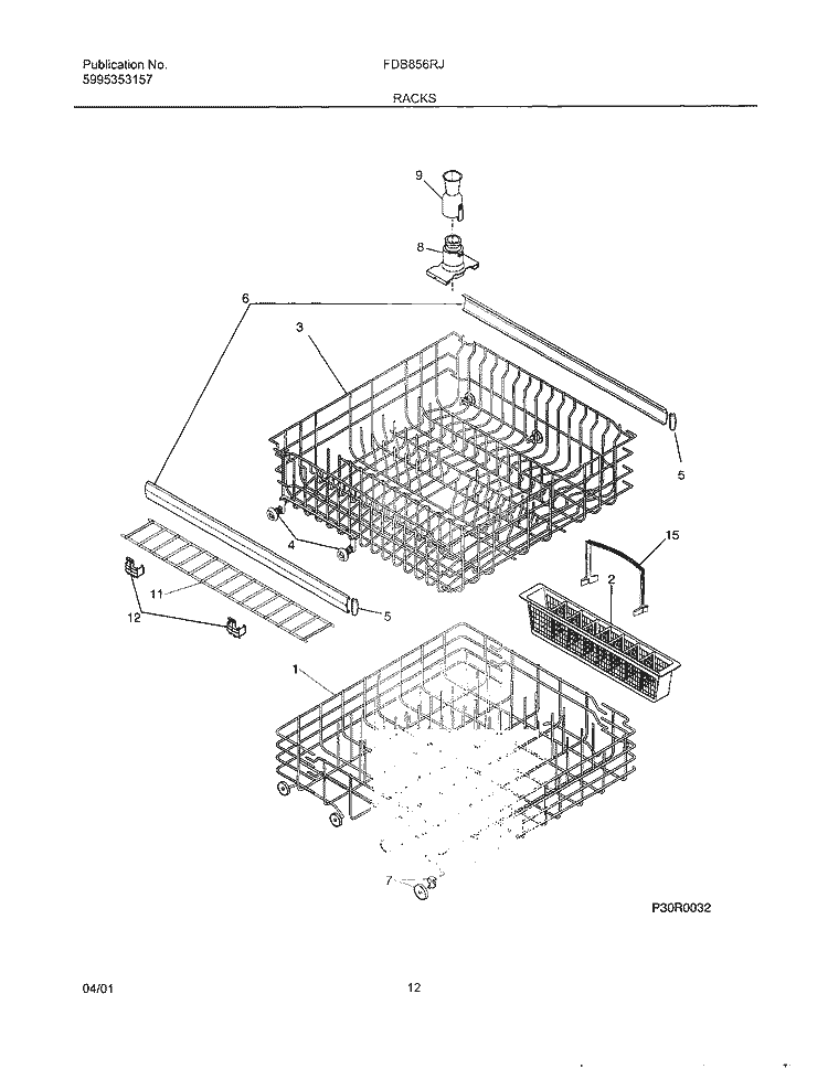 RACKS Diagram and Parts List for FDB856RJT1  Frigidaire Dishwasher