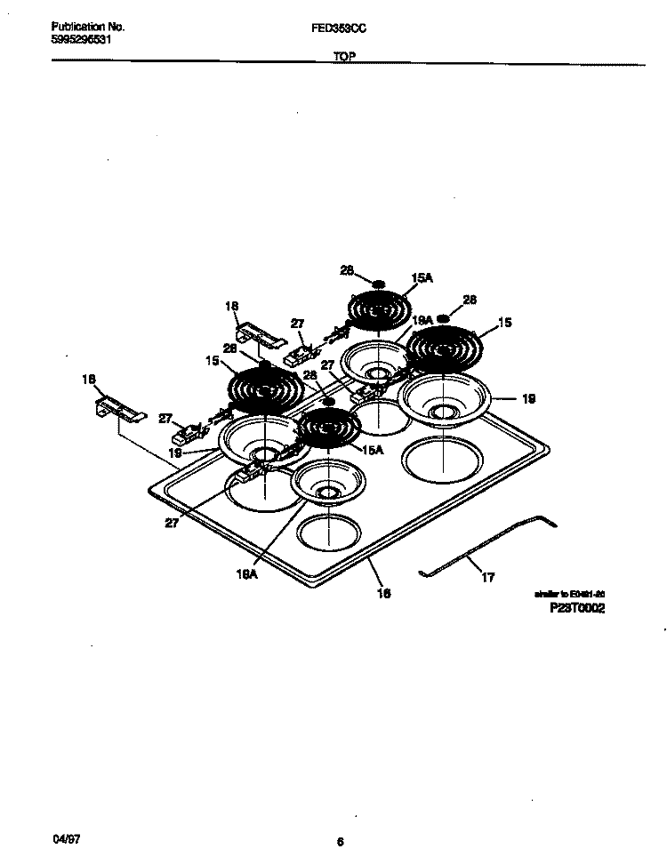 TOP Diagram and Parts List for FED353CCWC  Frigidaire Range
