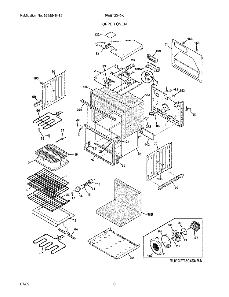 LOWER OVEN Diagram and Parts List for FGET3045KWA  Frigidaire Wall Oven