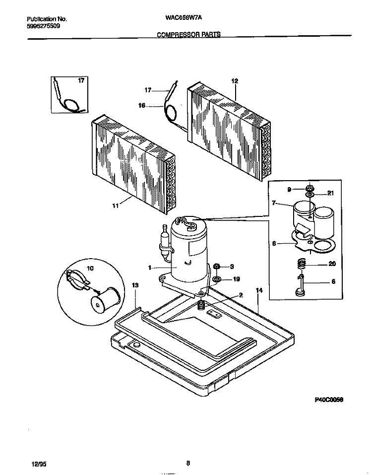 COMPRESSOR PARTS Diagram and Parts List for WAC056W7A5  Frigidaire Air Conditioner