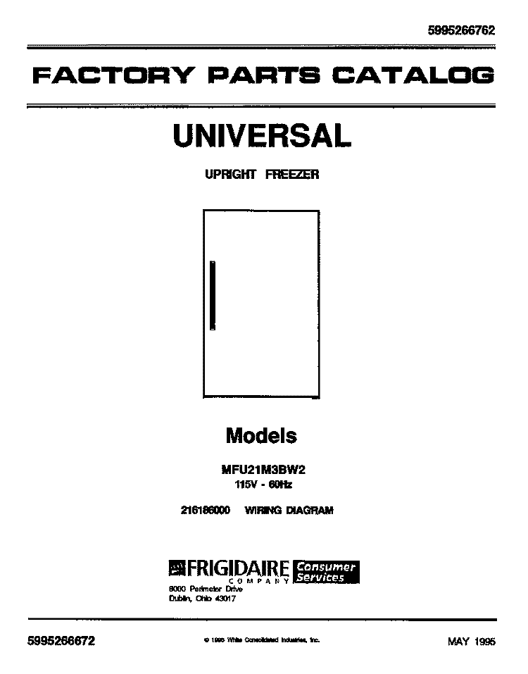 COVER Diagram and Parts List for MFU21M3BW2  Frigidaire Freezer