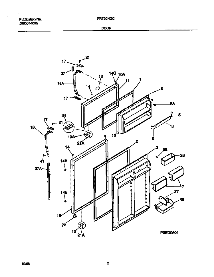 DOORS Diagram and Parts List for FRT20NGCB9  Frigidaire Refrigerator