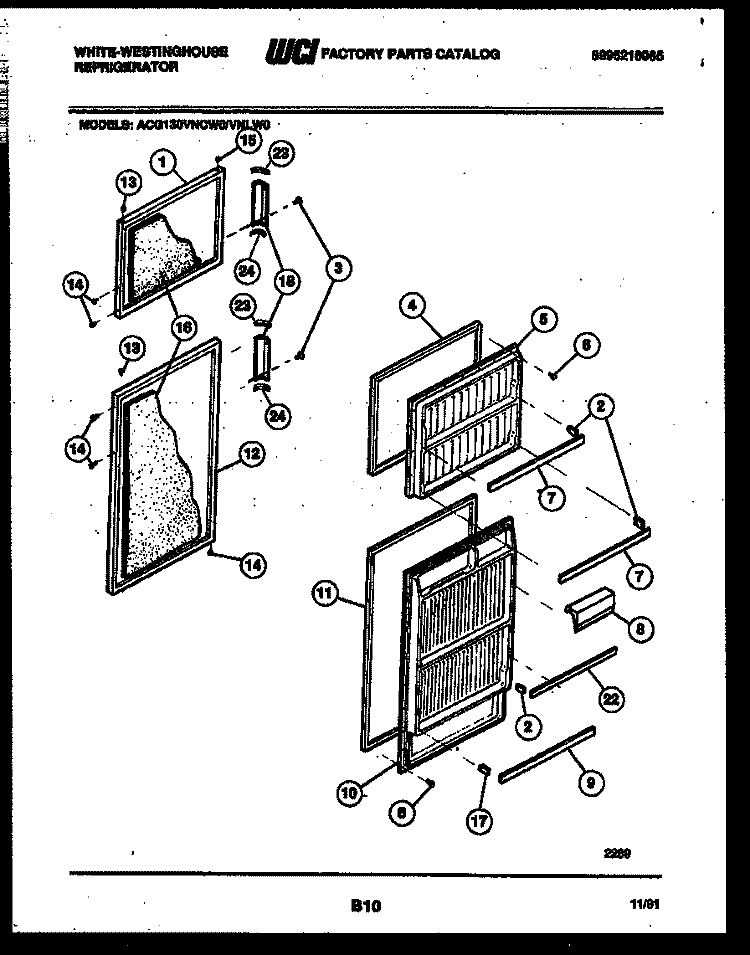 DOOR PARTS Diagram and Parts List for ACG130VNLW0  Frigidaire Refrigerator