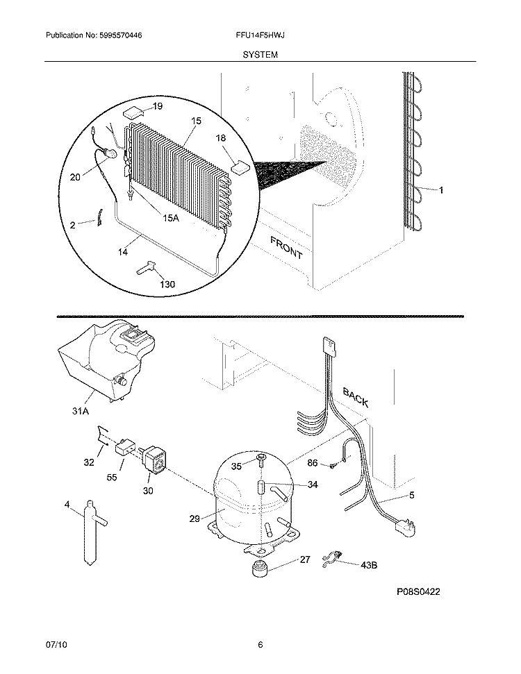 SYSTEM Diagram and Parts List for FFU14F5HWJ  Frigidaire Freezer