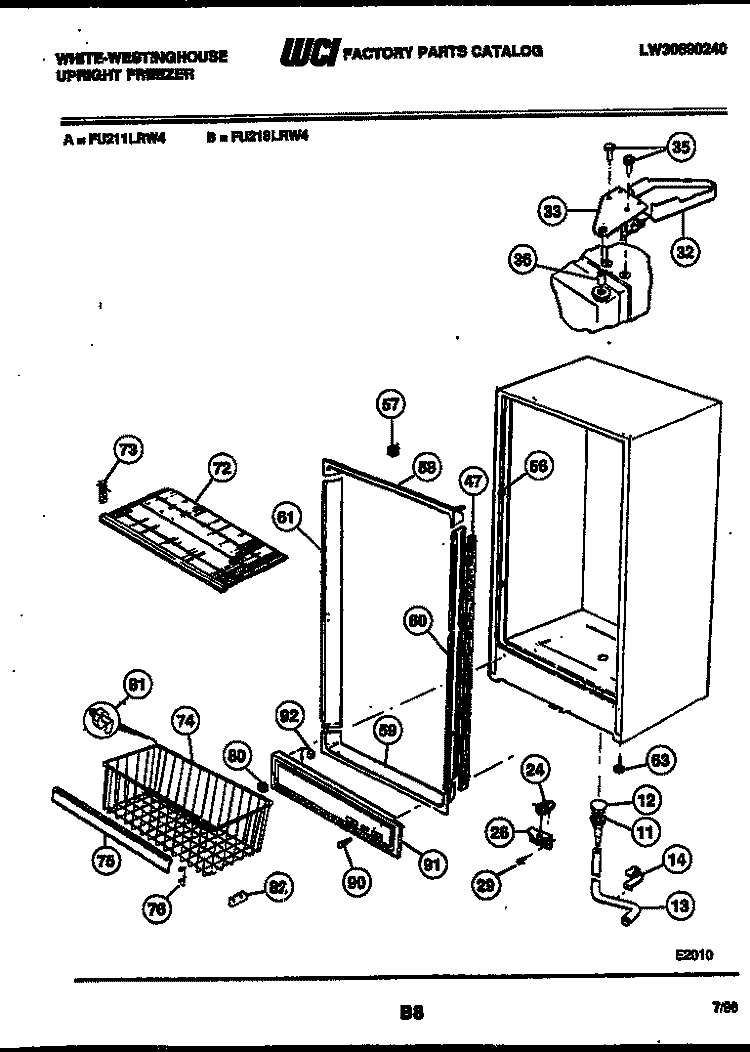 CABINET PARTS Diagram and Parts List for FU218LRW4  Frigidaire Freezer