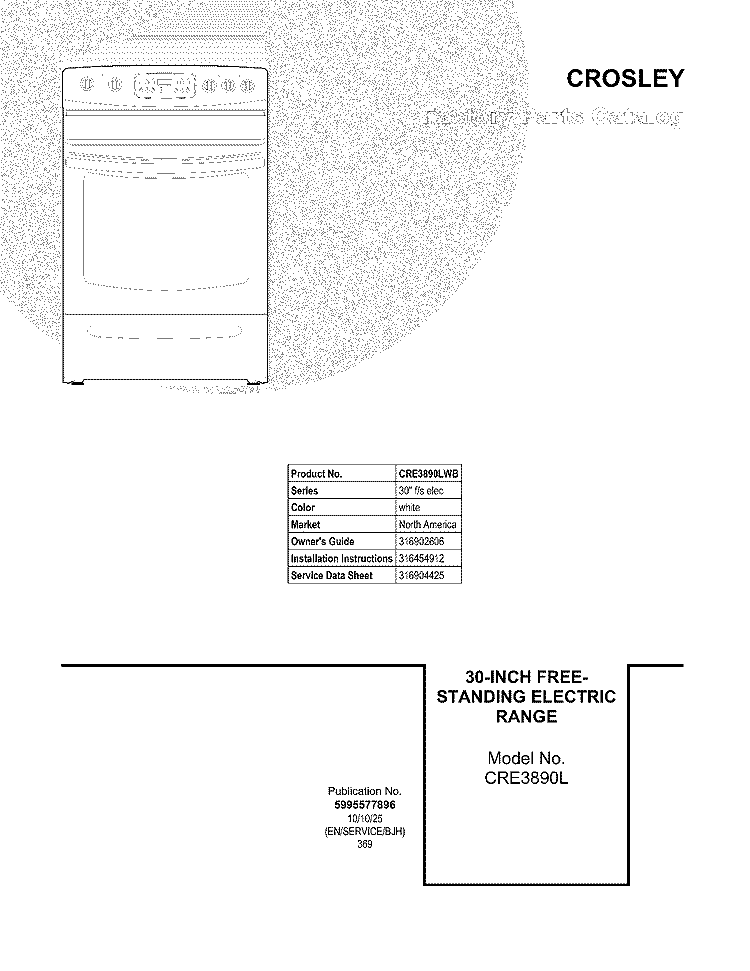 COVER Diagram and Parts List for CRE3890LWB  Crosley Range