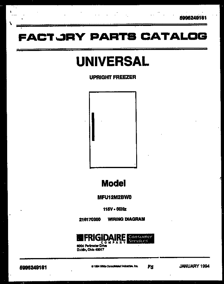 COVER Diagram and Parts List for MFU12M2BW0  Uni Freezer
