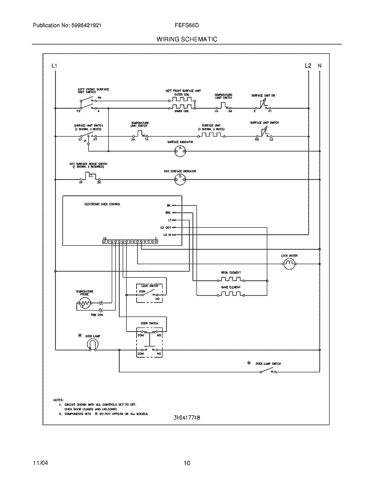 WIRING SCHEMATIC Diagram and Parts List for FEFS66DSB  Frigidaire Range