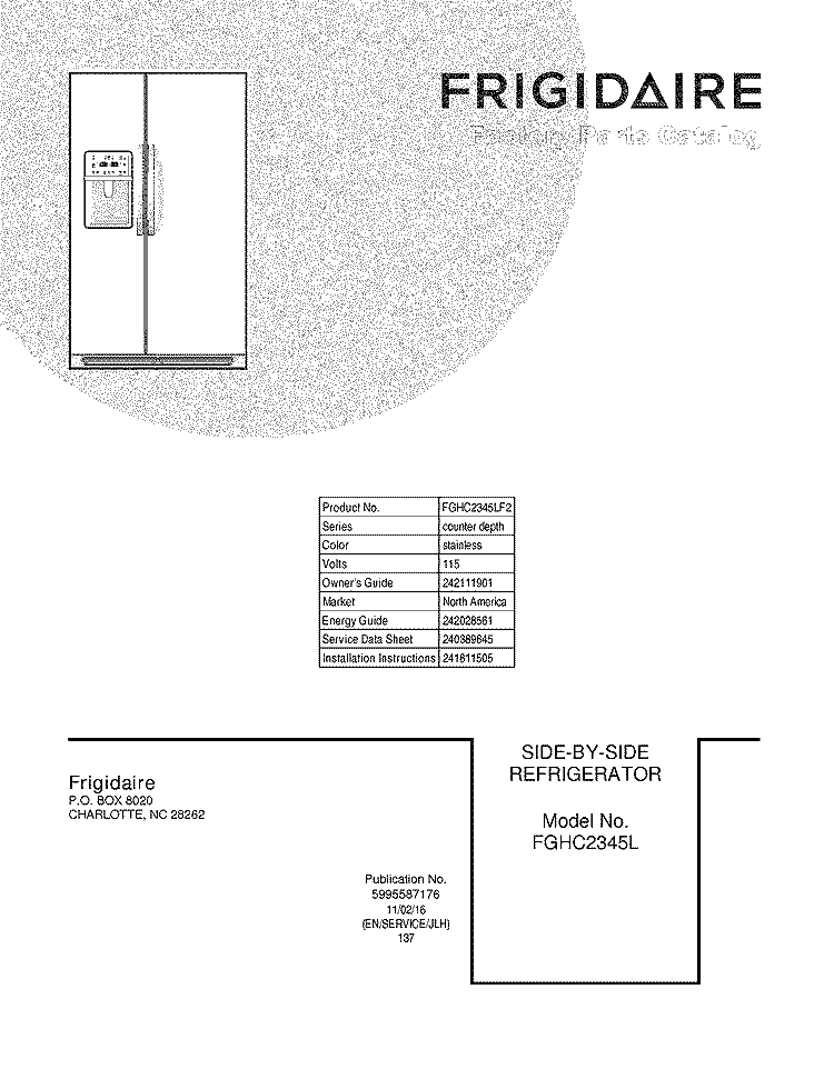 COVER Diagram and Parts List for FGHC2345LF2  Frigidaire Refrigerator