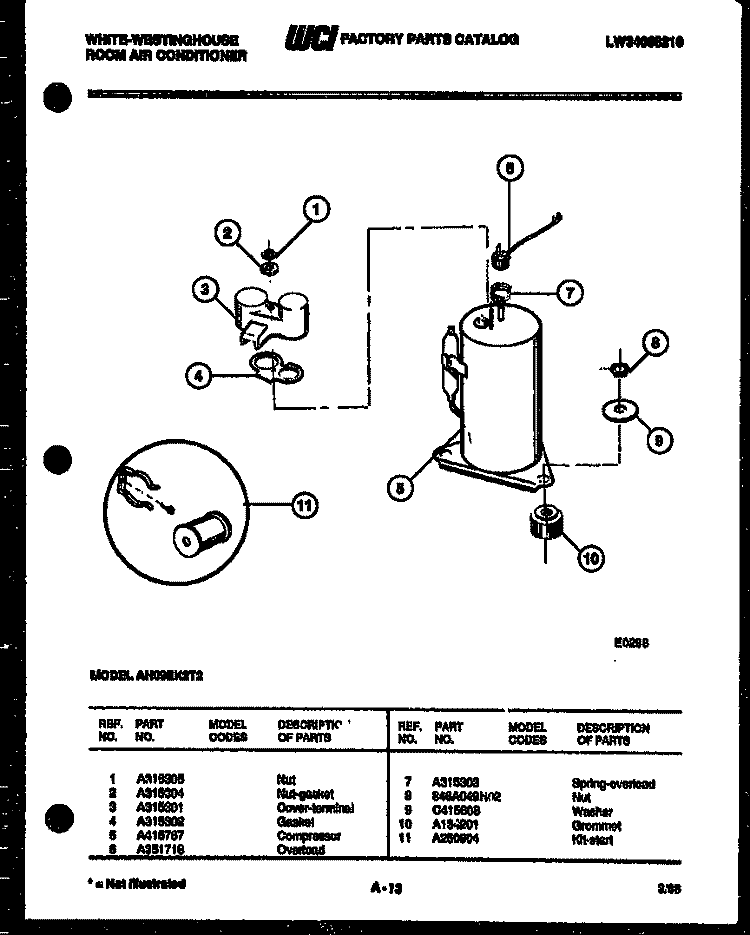 COMPRESSOR PARTS Diagram and Parts List for AH09EK2T2  Frigidaire Air Conditioner