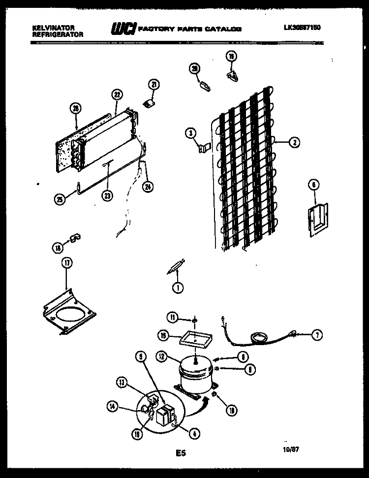 SYSTEM AND AUTOMATIC DEFROST PARTS Diagram and Parts List for TSK160EN0W  Kelvinator Refrigerator