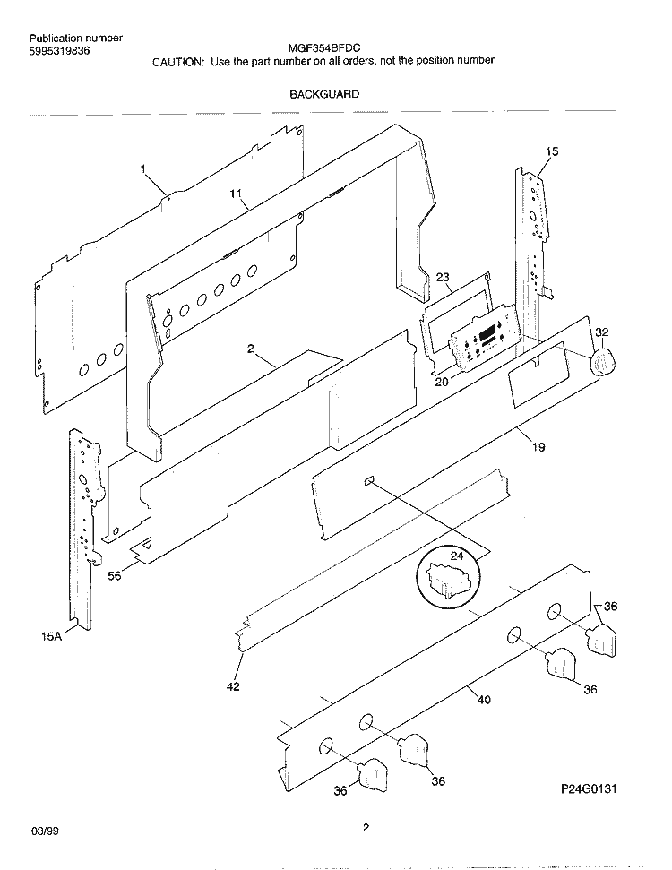 BACKGUARD Diagram and Parts List for MGF354BFDC  Frigidaire Range