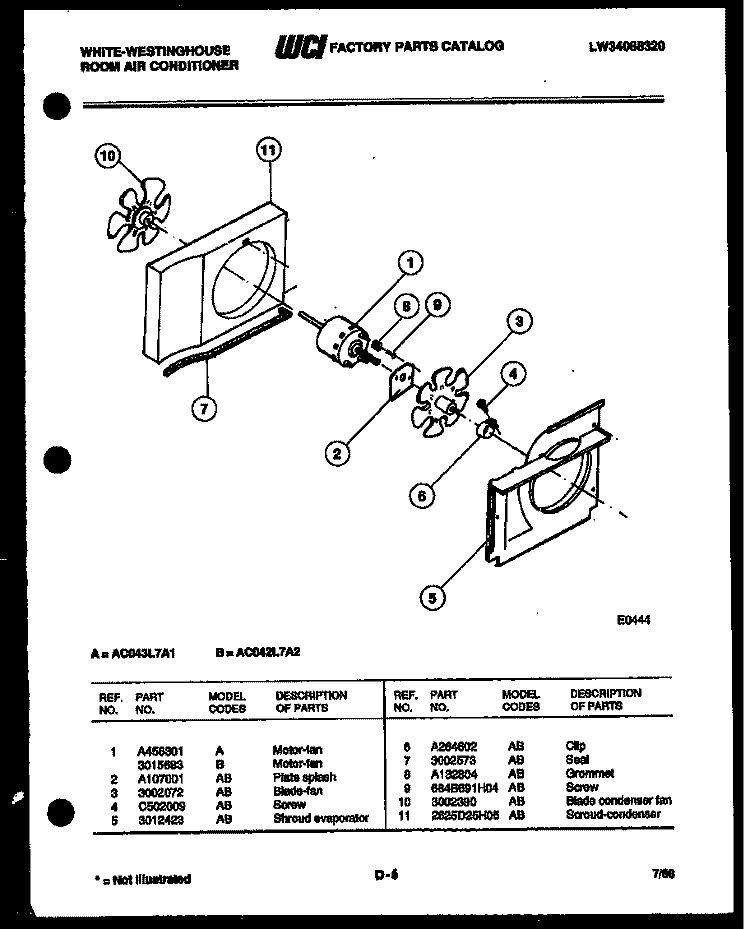 COMPRESSOR PARTS Diagram and Parts List for AC043L7A1  Frigidaire Air Conditioner