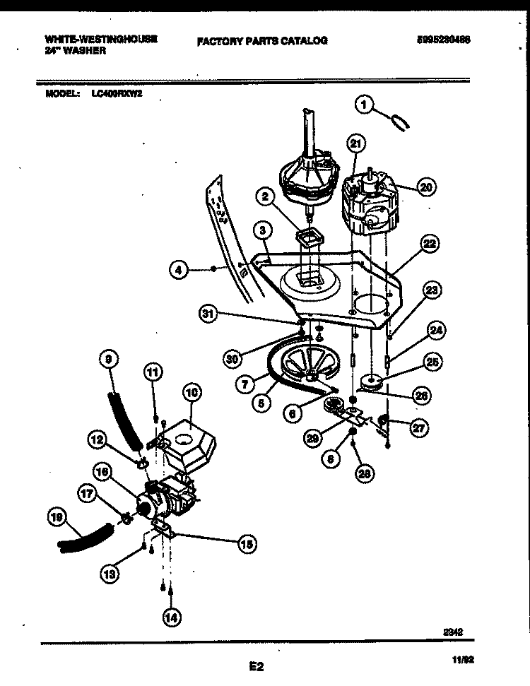 WASHER DRIVE SYSTEM AND PUMP Diagram and Parts List for LC400RXD2  Frigidaire Washer