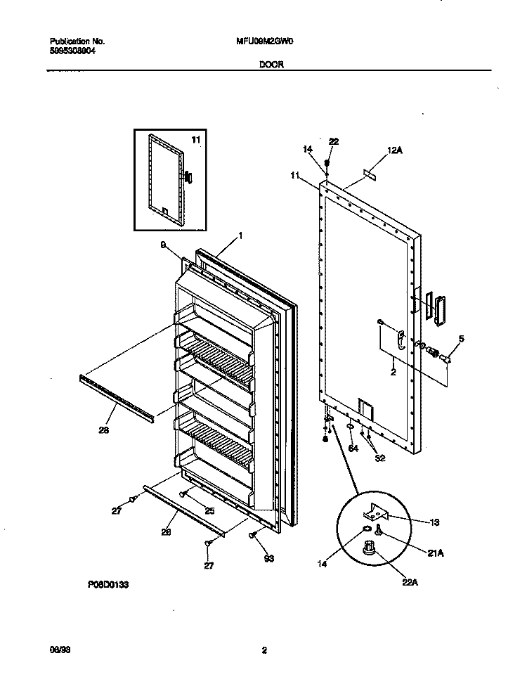 DOOR Diagram and Parts List for MFU09M2GW0  Frigidaire Freezer