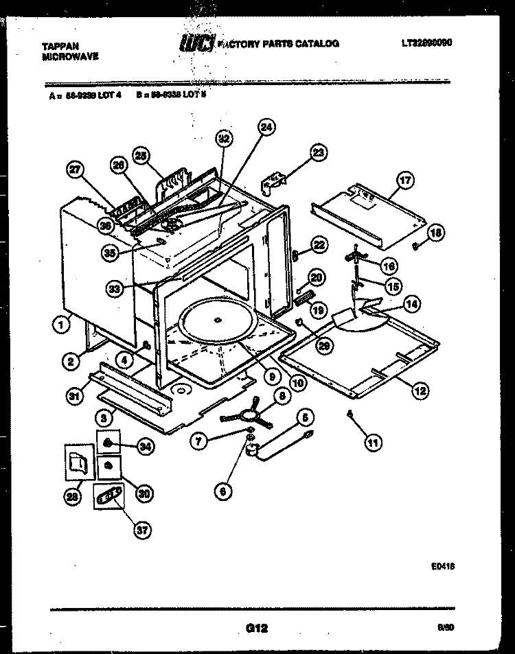 BODY PARTS Diagram and Parts List for 56-9338-10-05  Tappan Microwave