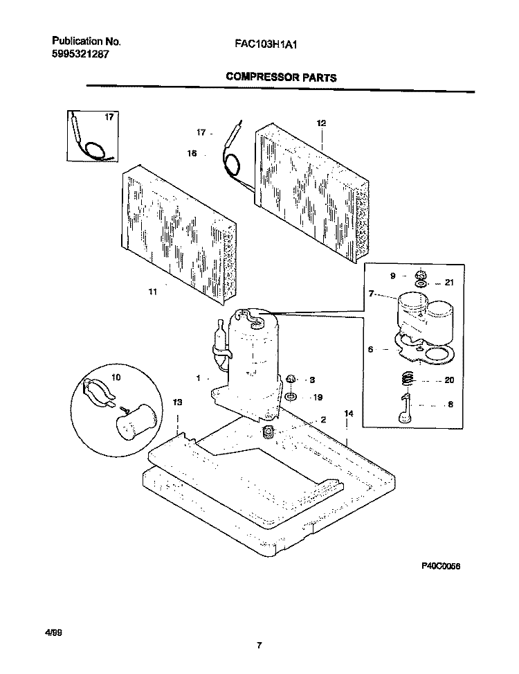 COMPRESSOR PARTS Diagram and Parts List for FAC103H1A1  Frigidaire Air Conditioner